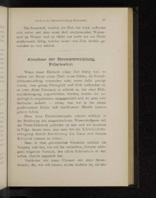 Abnahme der Stromentwicklung, Polarisation.