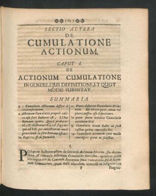 Sectio Altera. De Cumulatione Actionum.