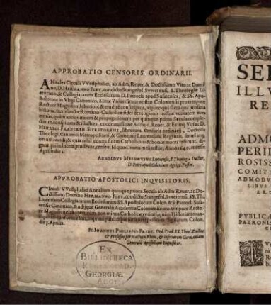"Approbatio Censoris Ordinarii" und "Approbatio Apostolici Inquisitoris"