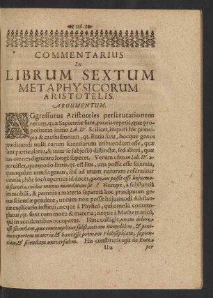 Commentarius In Librum Sextum Metaphysicorum Aristotelis.