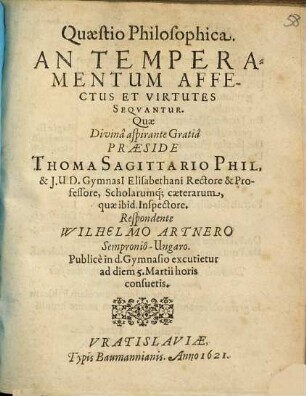 Quaestio philosophica an temperamentum affectus et virtutes sequantur