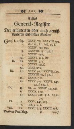 Erstes General-Register Der erläuterten oder auch gemißdeuteten Biblischen Stellen.