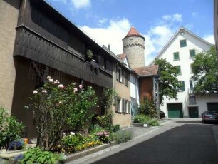 Stadtbild-Ansicht im Nordosten mit Gebäudebestand sowie Haspel- (oder Diebs-)turm in Übersicht