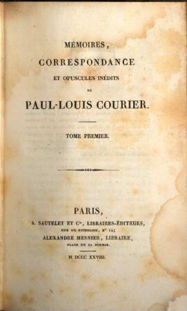Mémoires, Correspondance et Opuscules inédits, 1