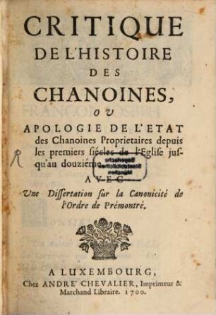 Critique de l'histoire des Chanoines