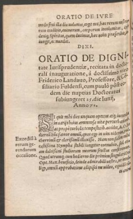 Oratio De Dignitate Iurisprudentiae ...