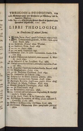 109-142, Libri Theologici in Duodecimo & minori forma - Historici, Politici &c. in Duodecimo & minori forma