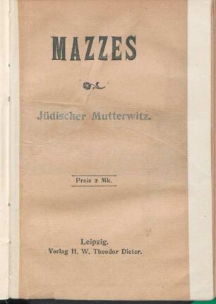 Mazzes : jüdischer Mutterwitz