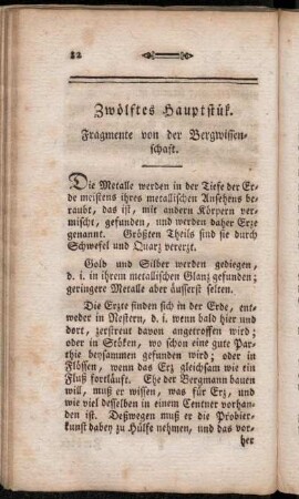 Zwölftes Hauptstük. Fragmente von der Bergwissenschaft.