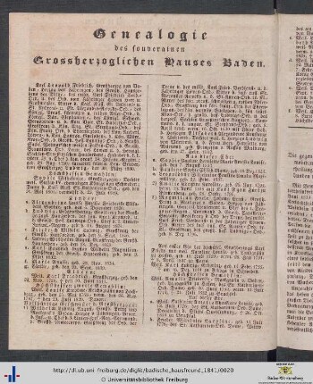 Genealogie des souverainen Großherzoglichen Hauses Baden.