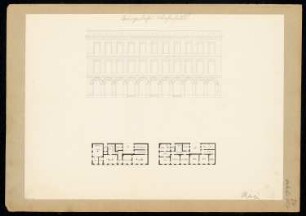 Bürgerliches Wohnhaus Monatskonkurrenz Februar 1837: Grundriss Erdgeschoss, Obergeschoss, Aufriss Straßenansicht