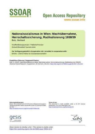 Nationalsozialismus in Wien: Machtübernahme, Herrschaftssicherung, Radikalisierung 1938/39