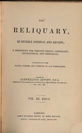 The reliquary : depository for precious relics, legendary, biographical, and historical, 3. 1862/63