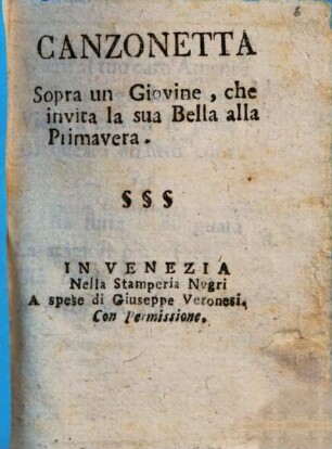 Canzonetta sopra un giovine, che invita la sua bella alla primavera