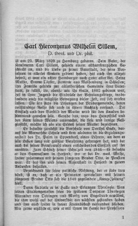 Carl Hieronymus Wilhelm Sillem, D. theol. und Dr. phil.