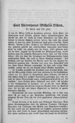 Carl Hieronymus Wilhelm Sillem, D. theol. und Dr. phil.
