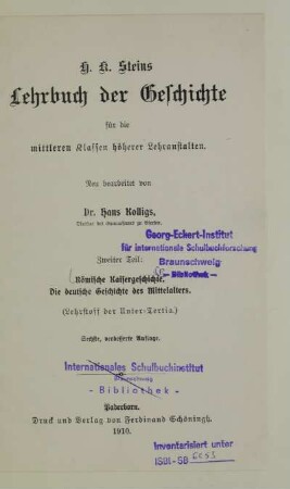 Teil 2: Römische Kaisergeschichte, Die deutsche Geschichte des Mittelalters : (Lehrstoff der Unter-Tertia)