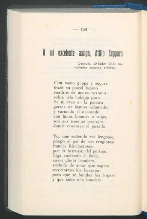 A mi excelente amigo, Atilio Supparo : Después de haber leído sus valientes sonetos criollos