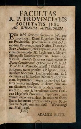 3-4, Facultas R. P. Provincialis ...; Censura Ordinarii