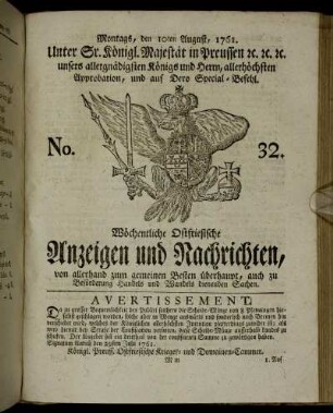 No. 32. Montags, den 10ten August, 1761.