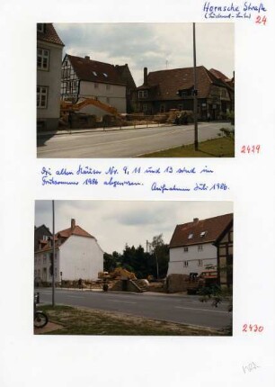 Hornsche Straße. Baustelle, die Häuser 9, 11 und 13 wurden im Frühsommer 1986 abgerissen. Detmold