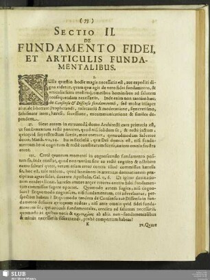 Sectio II. De Fundamento Fidei, Et Articulis Fundamentalibus