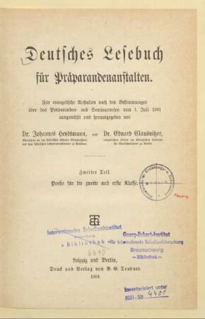 Teil 2, [Schülerband]: Poesie für die zweite und erste Klasse
