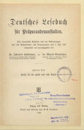 Teil 2, [Schülerband]: Poesie für die zweite und erste Klasse
