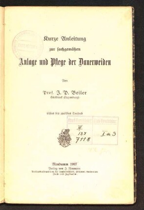 Kurze Anleitung zur sachgemäßen Anlage und Pflege der Dauerweiden