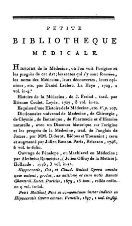 Petite Bibliothèque Médicale.