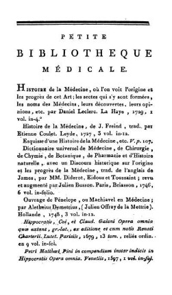 Petite Bibliothèque Médicale.