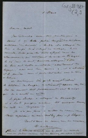 52 Briefe, Originale bzw. Abschriften: Diplomatische Korrespondenz der Hauptakteure der Montenegropolitik der Jahre 1857-1861 - BSB Cod.gall. 987(1-5, Teil 2,9. The Henri Delarue - Hyacinthe Hecquard correspondence, 1857-1858 (33 original confidential letters), Nr. 9: March 1, [1858] - BSB Cod.gall. 987(2,9