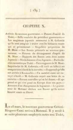 Chapitre X. Arrivée du nouveau gouverneur. - ...