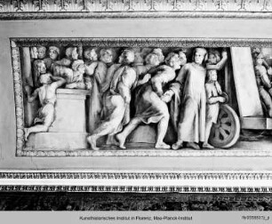 Cosimo de Medici gratuliert zu einem fertig gestellten Bild, das auf einem Karren steht - Cosimo de Medici congratulando l'artista per una pala d'altare esposto su un carro