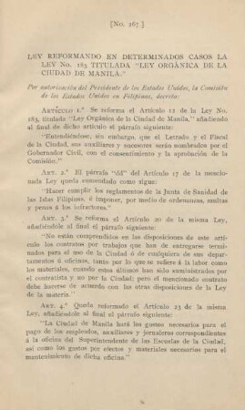 Ley reformando en determinados casos la ley no. 183 titulada "Ley orgánica de la cuidad de Manila"