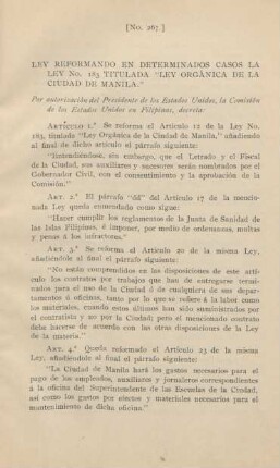 Ley reformando en determinados casos la ley no. 183 titulada "Ley orgánica de la cuidad de Manila"