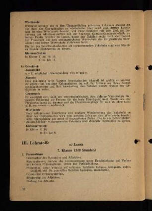 III. Lehrstoffe
