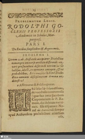 Pars I. De Entibus simplicibus & Argumentis