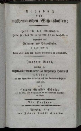 Bd. 2: Lehrbuch der mathematischen Wissenschaften. Zweyter Band