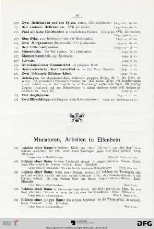 Miniaturen, Arbeiten in Elfenbein (Nr. 285-295)