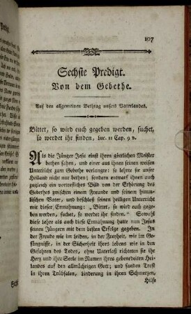 Sechste Predigt. Von dem Gebethe.