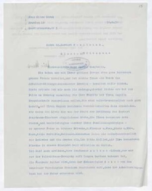 Brief von Claire Marck an Gerhart Hauptmann