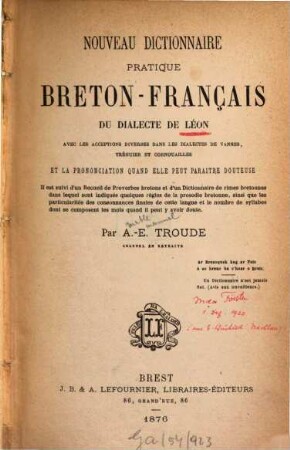 Nouveau dictionnaire pratique breton-français du dialecte de Léon ...