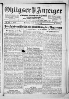 Ohligser Anzeiger : Ohligser Zeitung und Tageblatt ; einzige in Ohligs erscheinende Tageszeitung