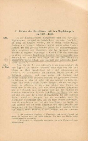 I. Fehden der Havelländer mit den Magdeburgern von 1391-1400