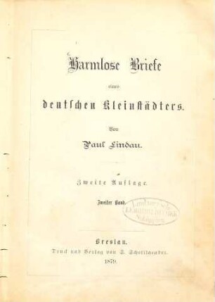 Harmlose Briefe eines deutschen Kleinstädters, 2