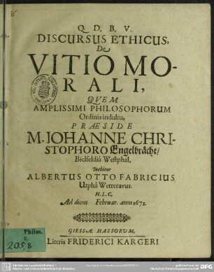 Discursus de vitio morali