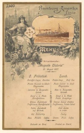 Menükarte : Schnelldampfer "Auguste Victoria"