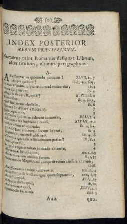 Index Posterior Rerum Praecipuarum.