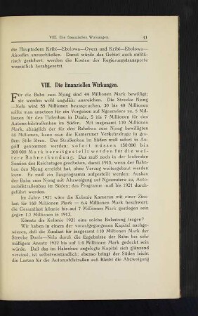 VIII. Die finanziellen Wirkungen.